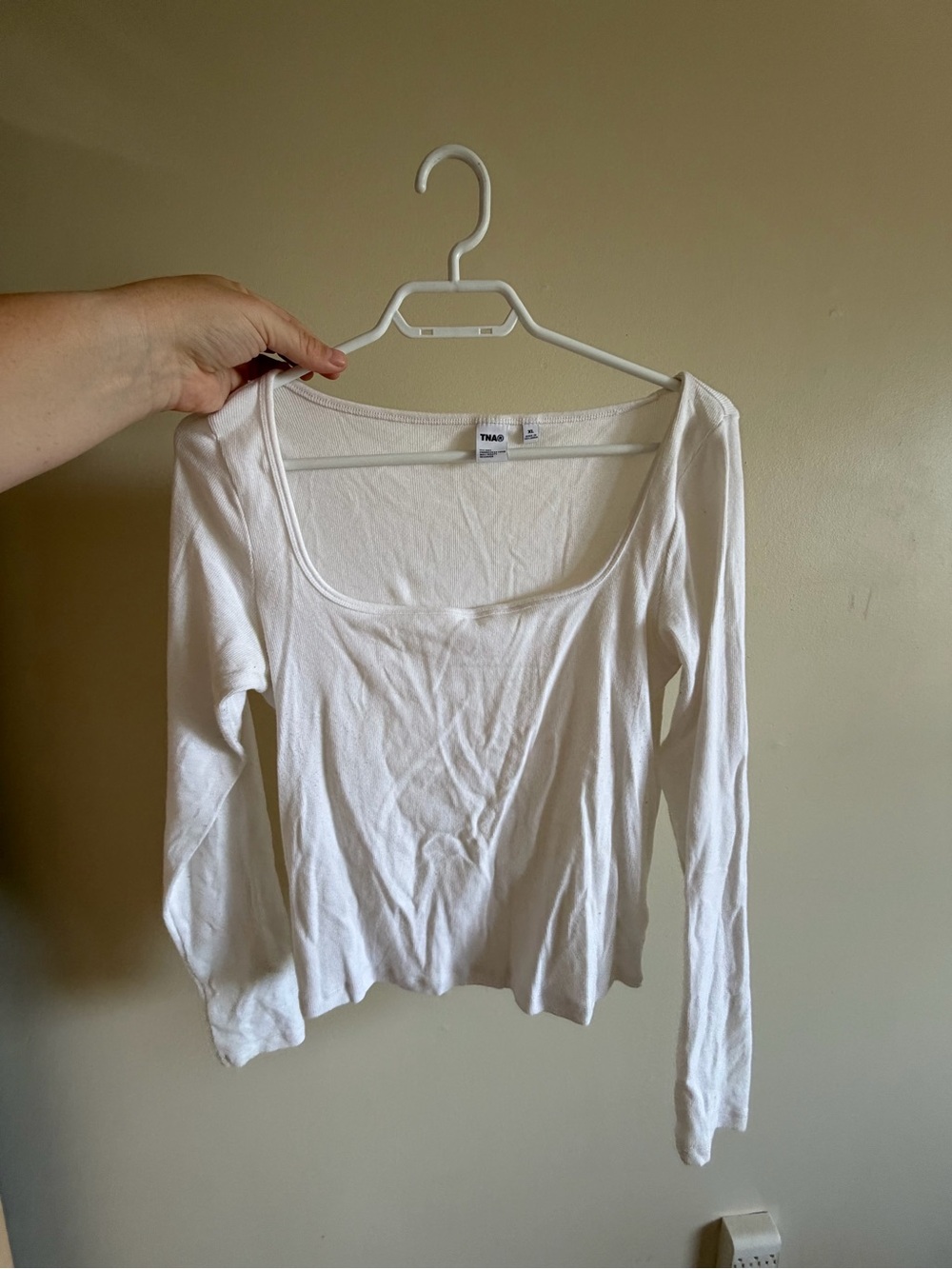 TNA White Square Scoop Neck Long Sleeve Top